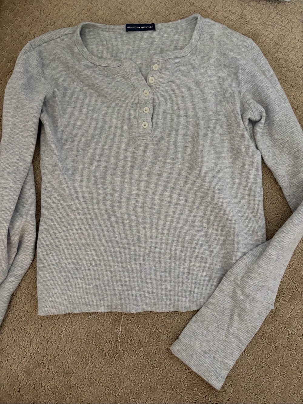 Brandy Melville Light Gray Ribbed Henley Crew Sweater